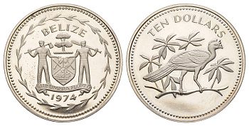 Белиз 10 долларов 1974 KM 45 медно-никель PROOF 1066-11-11