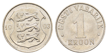 Эстония 1 крона 1993 KM 28 медно-никель aUNC 4688-553