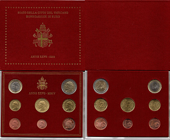 Ватикан годовой набор из 8 монет (1, 2, 5, 10, 20 и 50 евроцентов; 1 и 2 евро) 2004 в оригинальной упаковке монетного двора KM MS109 (341, 342, 343, 344, 345, 346, 347 и 348) BU 8-1-06-19