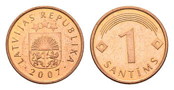 Латвия 1 сантим 2007 KM 15 сталь плакированная медью UNC 4689-866