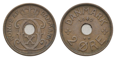 Дания 2 эре 1940 N, Кристиан X (1912-1947) KM 827 бронза 4701-921