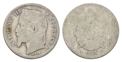 Франция 1 франк 1866 A, Наполеон III (1852-1870) KM 806 серебро 94-1235