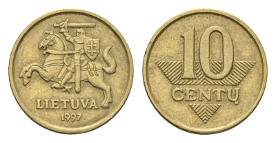 Литва 10 центов (сентов) 1997 KM 106 никель латунь 4689-1117
