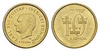 Швеция 10 крон 2008 Карл XVI Густав (1973-) KM 895 нордик 4642-916