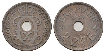 Дания 2 эре 1927 NCH, Кристиан X (1912-1947) KM 827 бронза 4701-648