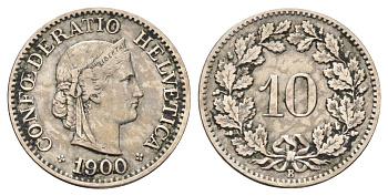 Швейцария 10 раппенов 1900 KM 27 медно-никель 4682-919