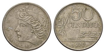 Бразилия 50 сентаво 1970 KM 580a медно-никель 4556-452
