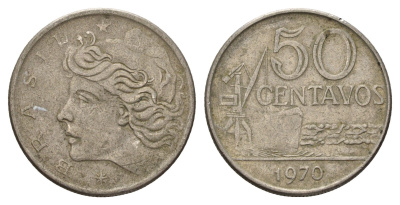 Бразилия 50 сентаво 1970 KM 580a медно-никель 4556-452