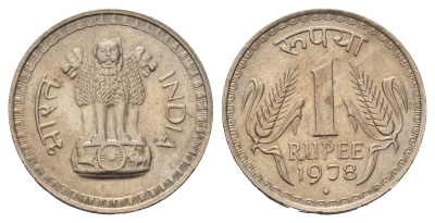 Индия 1 рупия 1978 KM 78.1 медно-никель UNC 4686-1217