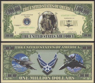 США 1000000 долларов 2001 Военно-воздушные силы США бумага UNC (пресс) 7197-18-1