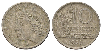 Бразилия 10 сентаво 1970 год-тип KM 578.2 медно-никель 4161-417