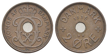 Дания 2 эре 1935 N, Кристиан X (1912-1947) KM 827 бронза 4701-822