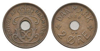 Дания 2 эре 1939 N, Кристиан X (1912-1947) KM 827 бронза 4701-916