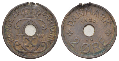 Дания 2 эре 1929 N, Кристиан X (1912-1947) KM 827 бронза 4701-757