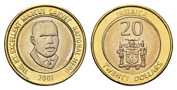 Ямайка 20 долларов 2001 KM 182 биметалл UNC 4163-915