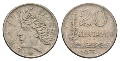 Бразилия 20 сентаво 1970 год-тип KM 579.2 медно-никель 4698-753