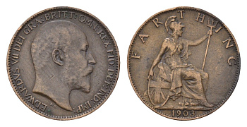 Великобритания 1 фартинг 1903 Эдуард VII (1901-1910) KM 792, Spink 3992 бронза 4174-755