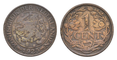 Нидерланды 1 цент 1925 Вильгельмина (1890-1948) KM 152 бронза 75-554