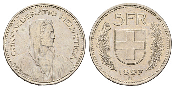 Швейцария 5 франков 1997 B KM 40a.4 медно-никель 4521-1024