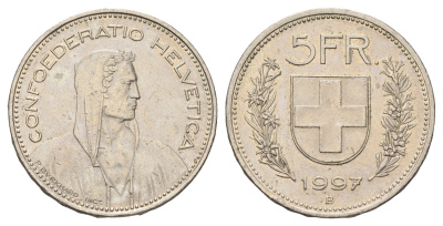 Швейцария 5 франков 1997 B KM 40a.4 медно-никель 4521-1024