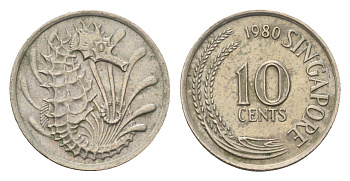 Сингапур 10 центов 1980 морской конек KM 3 медно-никель 4684-641