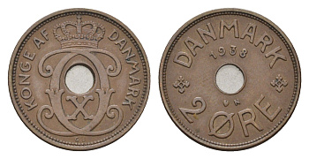 Дания 2 эре 1938 N, Кристиан X (1912-1947) KM 827 бронза 4701-861