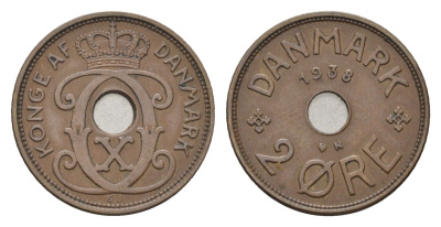 Дания 2 эре 1938 N, Кристиан X (1912-1947) KM 827 бронза 4701-861
