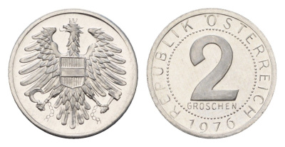 Австрия 2 гроша 1976 KM 2876 алюминий PROOF 187-613