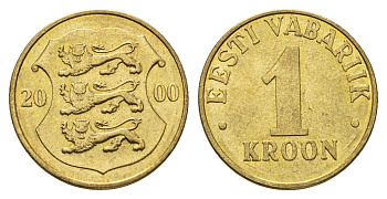 Эстония 1 крона 2000 KM 35 латунь aUNC 4688-655
