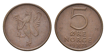 Норвегия 5 эре 1973 Улаф V (1957-1991) KM 415 бронза 4702-263