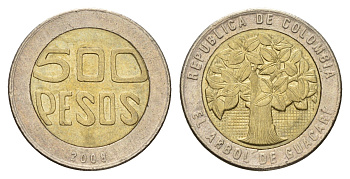 Колумбия 500 песо 2008 KM 286 биметалл 4577-1122