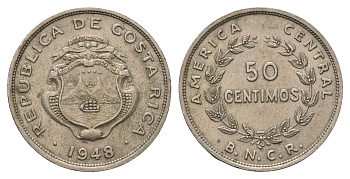 Коста-Рика 50 сентимо 1948 диаметр 26 мм, год-тип KM 182 медно-никель 4693-127