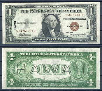 США, Гавайи 1 доллар 1935 A (1942)  Pick 36 a  бумага  UNC (пресс) 00-00