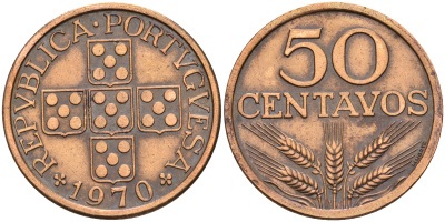 Португалия 50 сентаво 1970  KM 596 бронза    4161-715