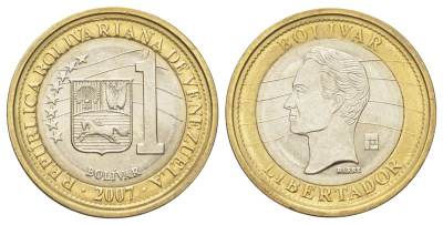 Венесуэла 1 боливар 2007 Симон Боливар Y 93 биметалл UNC 4699-637