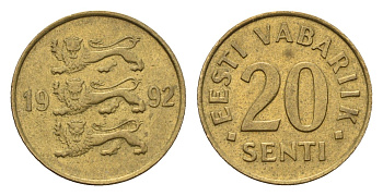 Эстония 20 сентов 1992 KM 23 латунь UNC 4689-659