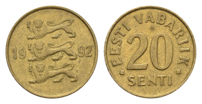 Эстония 20 сентов 1992 KM 23 латунь UNC 4689-659