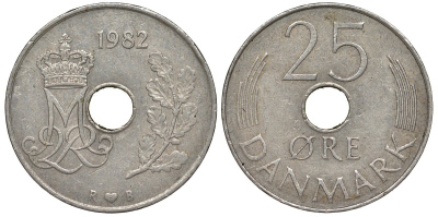 Дания 25 эре 1982 KM 861 медно-никель 94-241