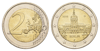 Германия 2 евро 2018 F, Федеральные земли Германии - Берлин KM 367 биметалл UNC 4681-911