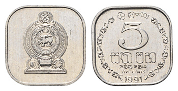 Шри-Ланка 5 центов 1991 KM 139a алюминий aUNC 4643-654