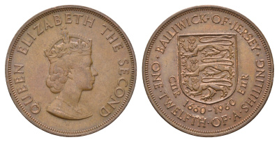 Джерси 1/12 шиллинга 1960 Елизавета II (1952-2022), 300 лет вступления на престол короля Карла II KM 23 бронза 4178-931