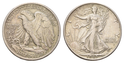США 1/2 доллара (50 центов) 1943 S KM 142 серебро 3896-233