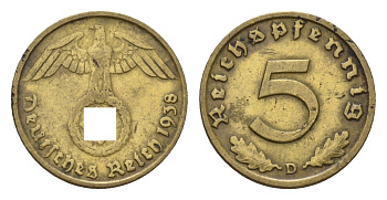 Германия 5 рейхспфеннигов 1938 D KM 91, J. 363 алюминиевая бронза 4685-1033