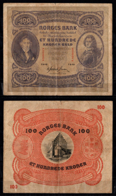 Норвегия 100 крон 1940 Вильгельм Фриман Корен Кристи (1-й председатель норвежского парламента). Адмирал Петер Торденшельд Pick 10 c бумага 451-1380-2