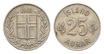 Исландия 25 эйре 1963 KM 11 медно-никель 4696-336