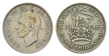 Великобритания 1 шиллинг 1948 Георг VI (1936-1952), Английский шиллинг KM 863, Spink 4103 медно-никель 4187-1144