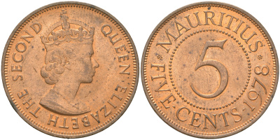 Маврикий 5 центов 1978 KM 34 бронза UNC 4620-1117
