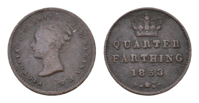 Великобритания 1/4 фартинга 1853 Виктория (1837-1901), имел хождение на Цейлоне KM 737, Spink 3953 медь 603-1513