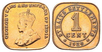 Стрейтс-Сетлментс (Стрейтс Сетлментс) 1 цент 1920 Георг V (1910-1936) KM 32 бронза 4697-1245