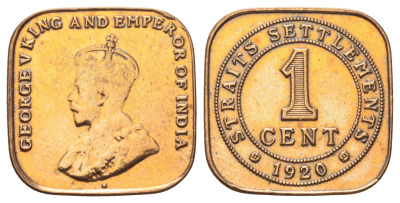 Стрейтс-Сетлментс (Стрейтс Сетлментс) 1 цент 1920 Георг V (1910-1936) KM 32 бронза 4697-1245